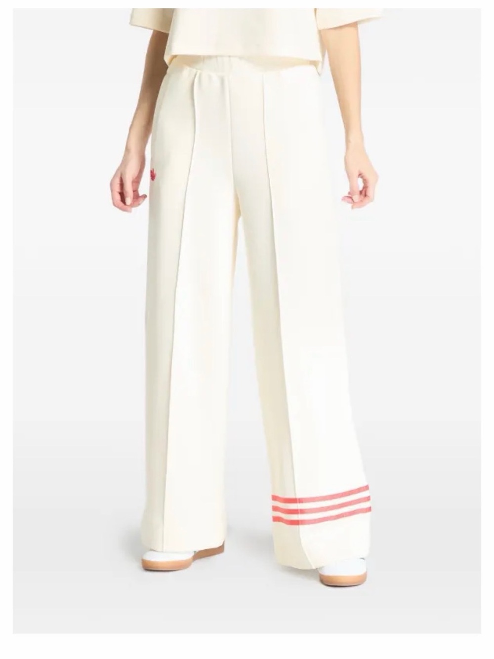 adidas Originals Cream Wide-Leg Track Pants with Coral Stripe Hem
